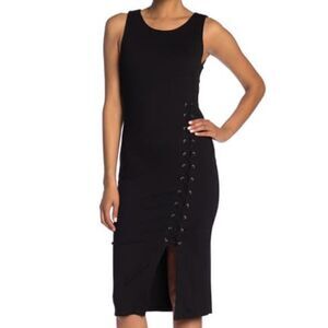TAHARI Sleeveless Lace-Up Ponte Midi Dress 